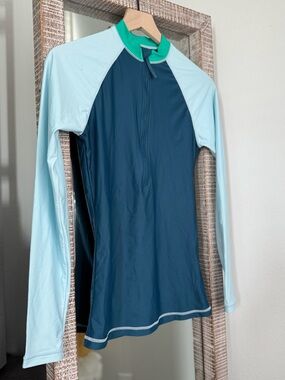 J. Crew Swim Rash Guard in Teal Color Block